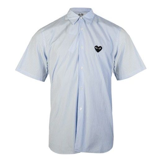 Skjorta Comme des Garçons Emblem Striped Short Sleeve Shirt Blå | AZ-B022-M