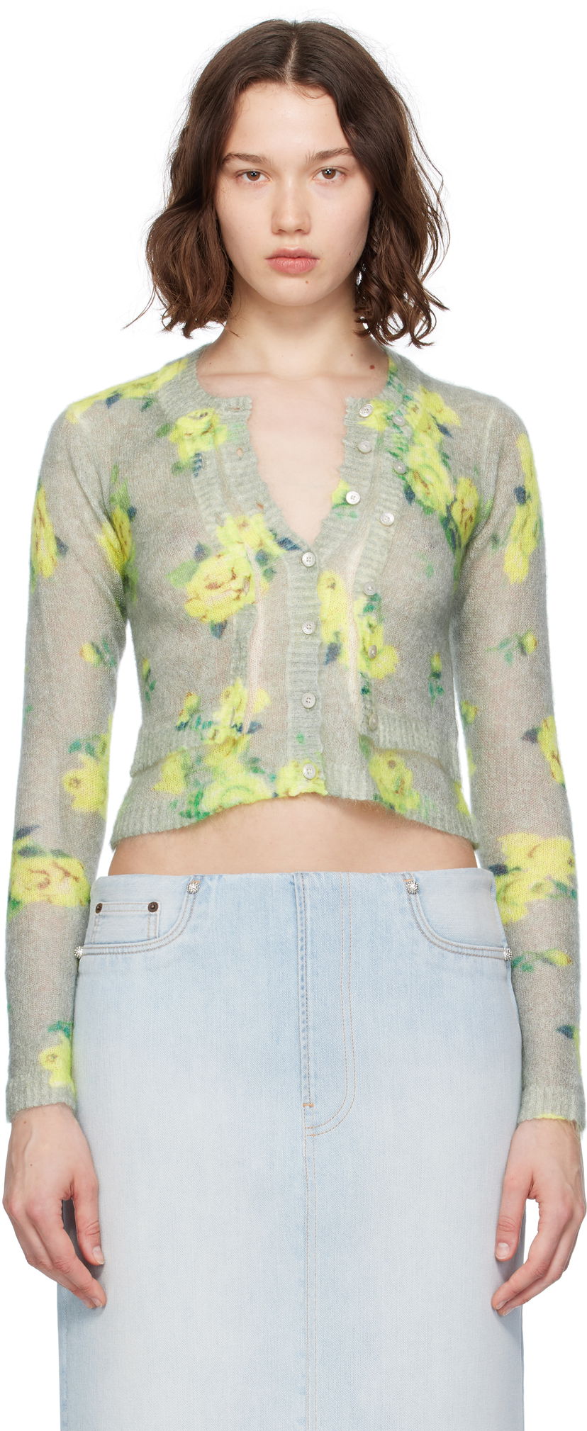 Sweater Acne Studios Acne Studios Layered Mohair Floral Cardigan Grön | A60570-