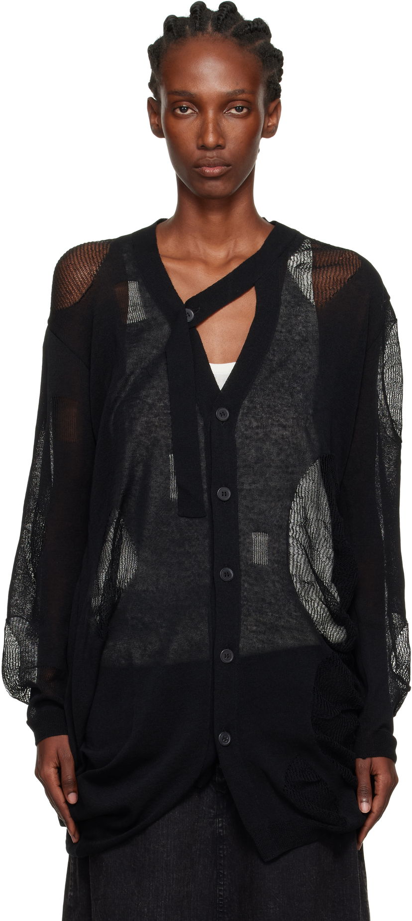 Sweater Yohji Yamamoto YOHJI YAMAMOTO Plain Stitch & Pattern Draped Cardigan Svart | FP-K12-982
