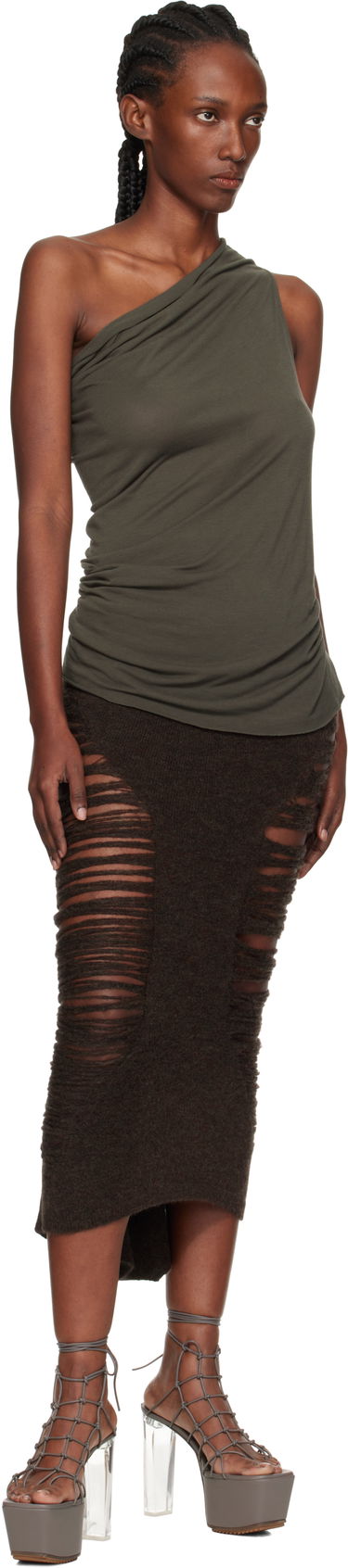 Kjol Rick Owens Rick Owens Calf Dauphine Midi Skirt Brun | RP02E4685 KGRIDP, 3