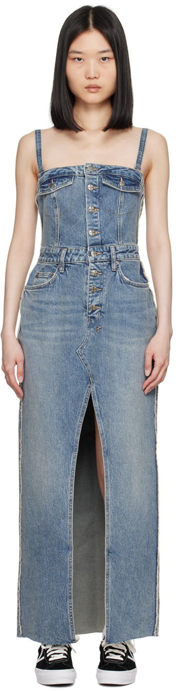 Klä Ksubi Blue Paloma Frayed Denim Maxi Dress Blå | WPF24DR001