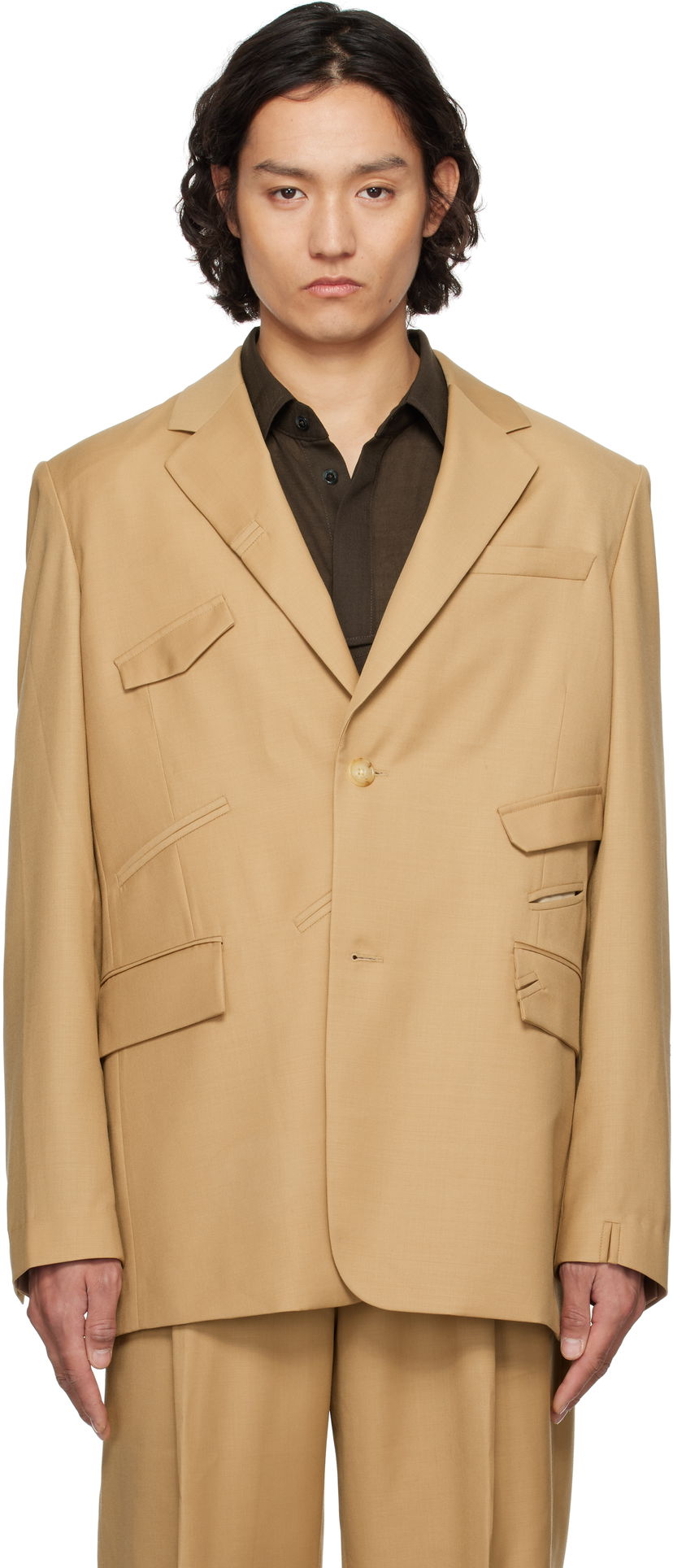 Jacka Feng Chen Wang Feng Chen Wang Multi Slash Blazer Beige | FUS19JK01B