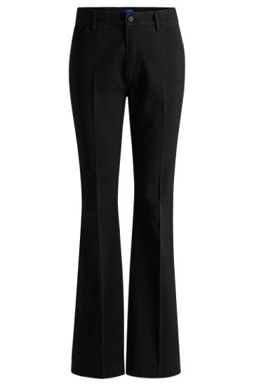 Byxor BOSS Stretch Cotton Flared-Leg Trousers Svart | 50538278
