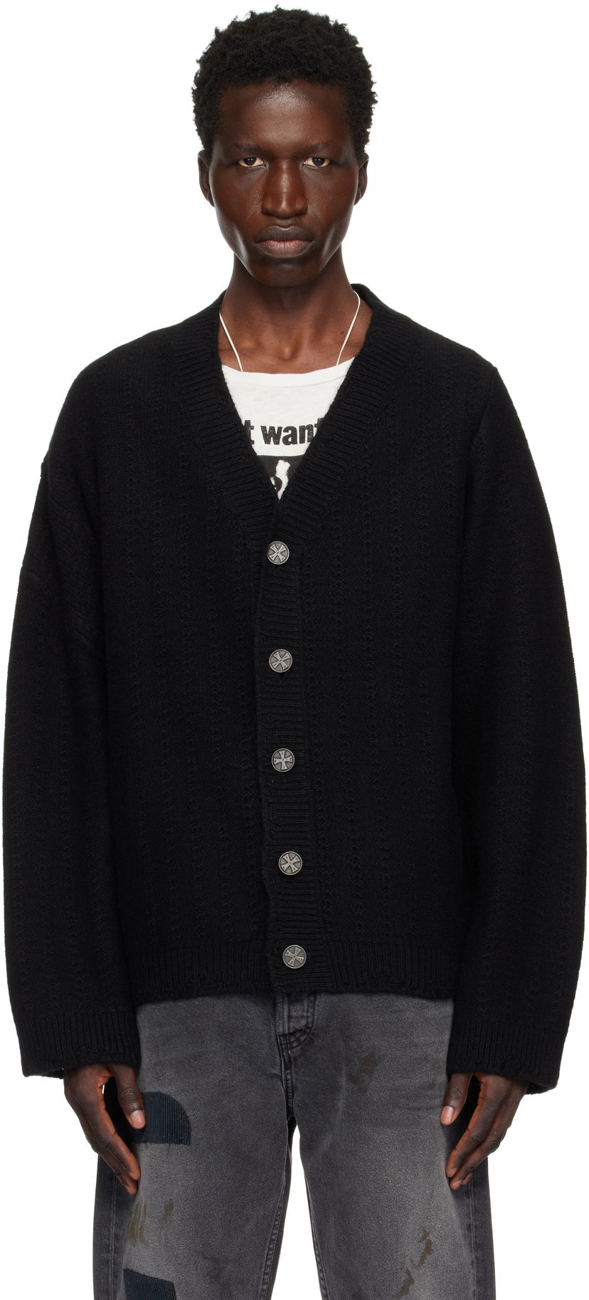 Sweater Enfants Riches Déprimés Asymmetrical Cable Knit Cardigan Svart | 080-228