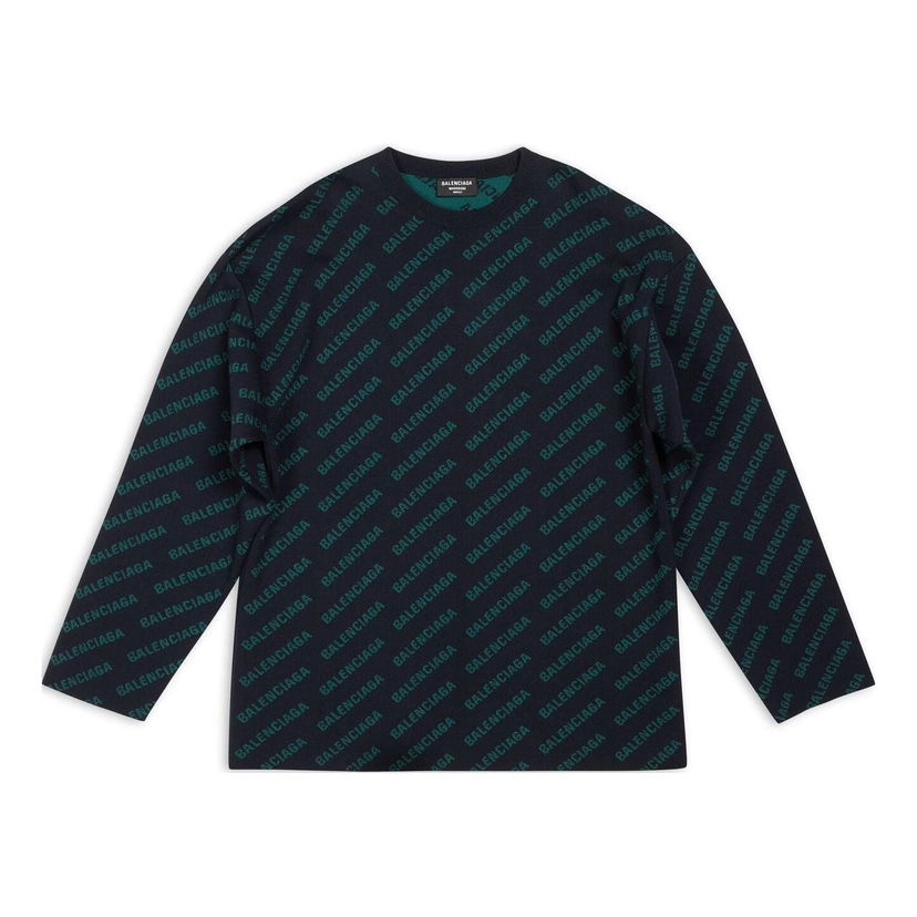 Sweater Balenciaga Mini Allover Logo Sweater Blå | 736247T32334301