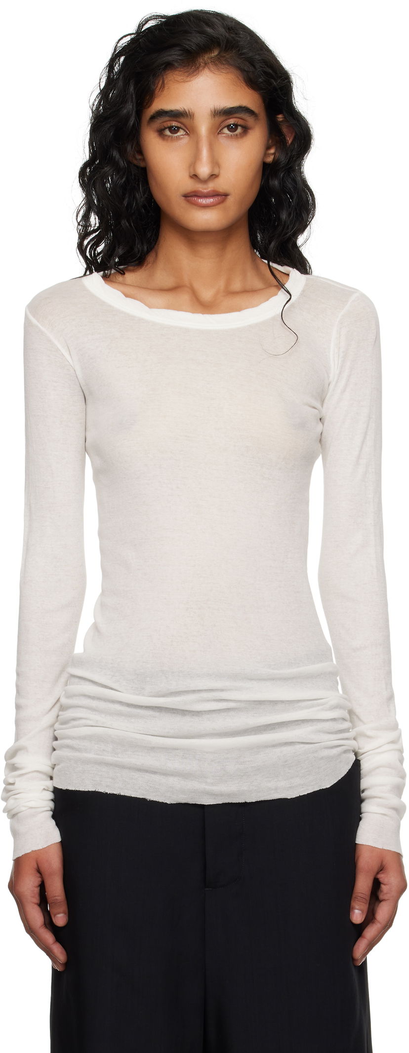 T-shirt Rick Owens Rick Owens Concordians Mini Rib Long Sleeve T-Shirt Vit | RP02E4202 MR