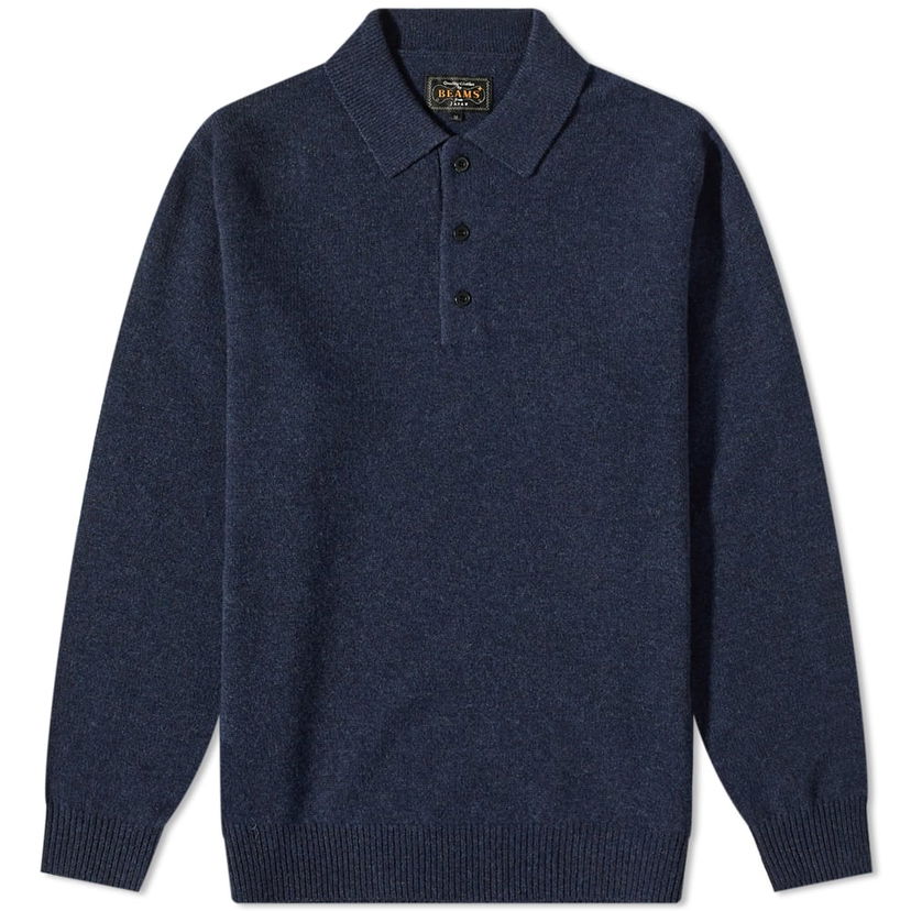 Sweater BEAMS Plus Knit Polo Shirt, Size Large Mörkblå | 3812-0004-103-79