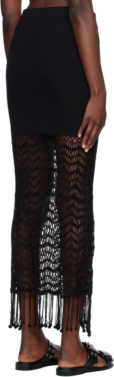 Kjol GANNI GANNI Crochet Maxi Skirt with Fringe Svart | K2435, 2