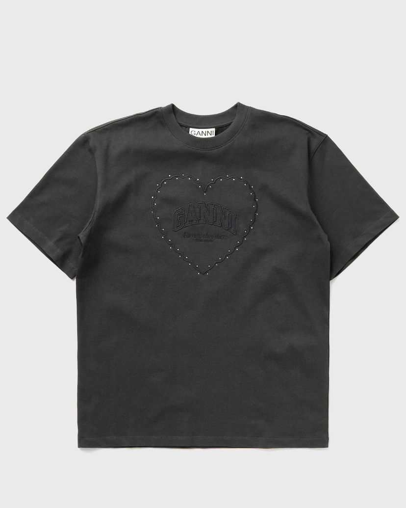 T-shirt GANNI Heavy Cotton Drop Shoulder Heart Tee Svart | T4057-252