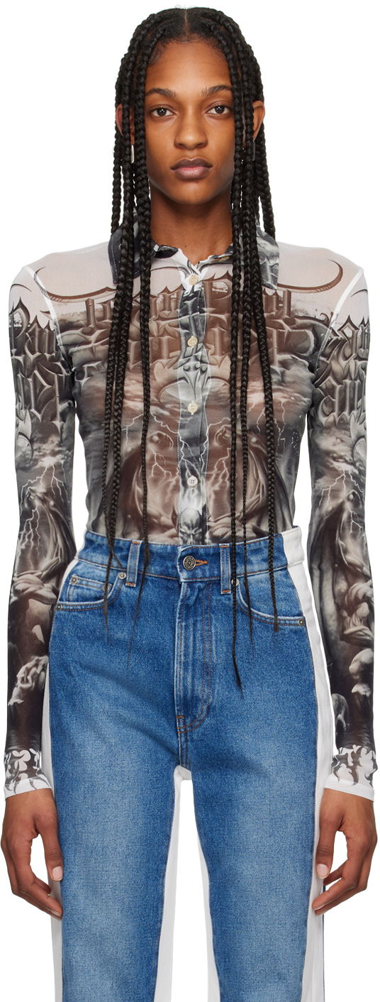 Skjorta Jean Paul Gaultier Jean Paul Gaultier 'The Diablo' Print Mesh Shirt Vit | 24/25-U-CH015-T546-0100