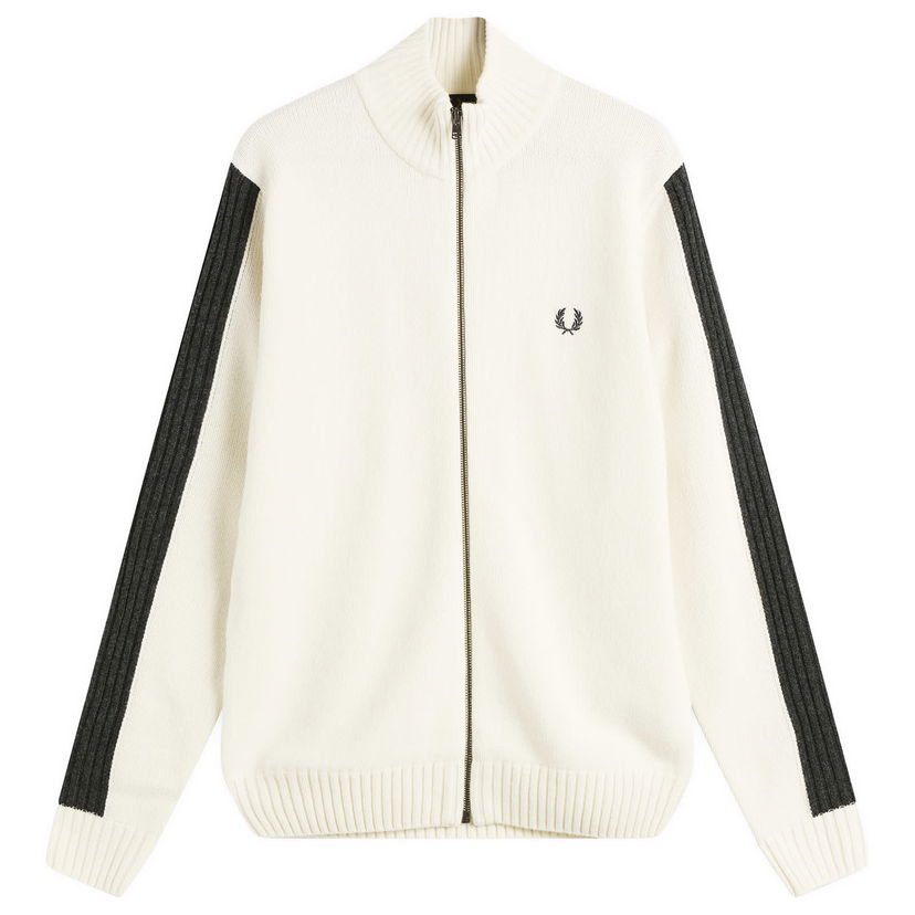 Sweater Fred Perry Full-Zip Mock Neck Knit Cardigan with Sleeve Stripes Vit | K1546-560