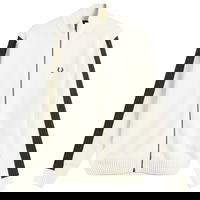 Full-Zip Mock Neck Knit Cardigan with Sleeve Stripes