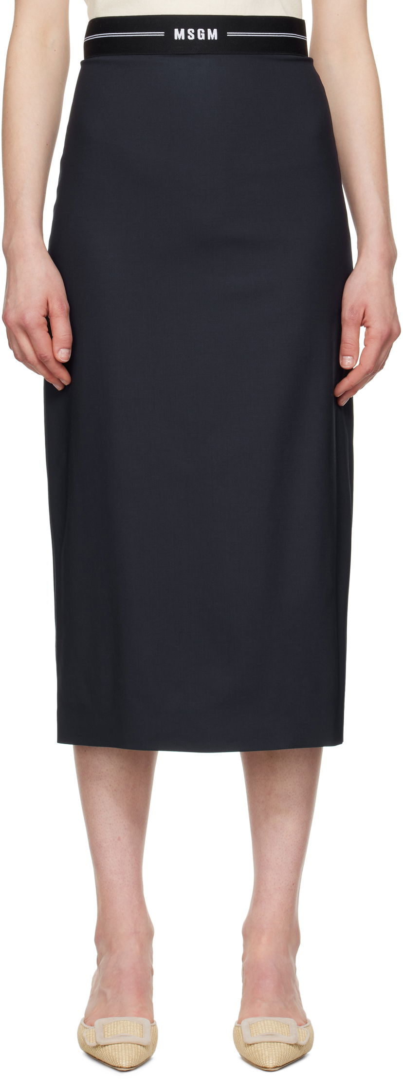 Kjol MSGM MSGM Virgin Wool Midi Skirt Mörkblå | 3841MDD17 257127