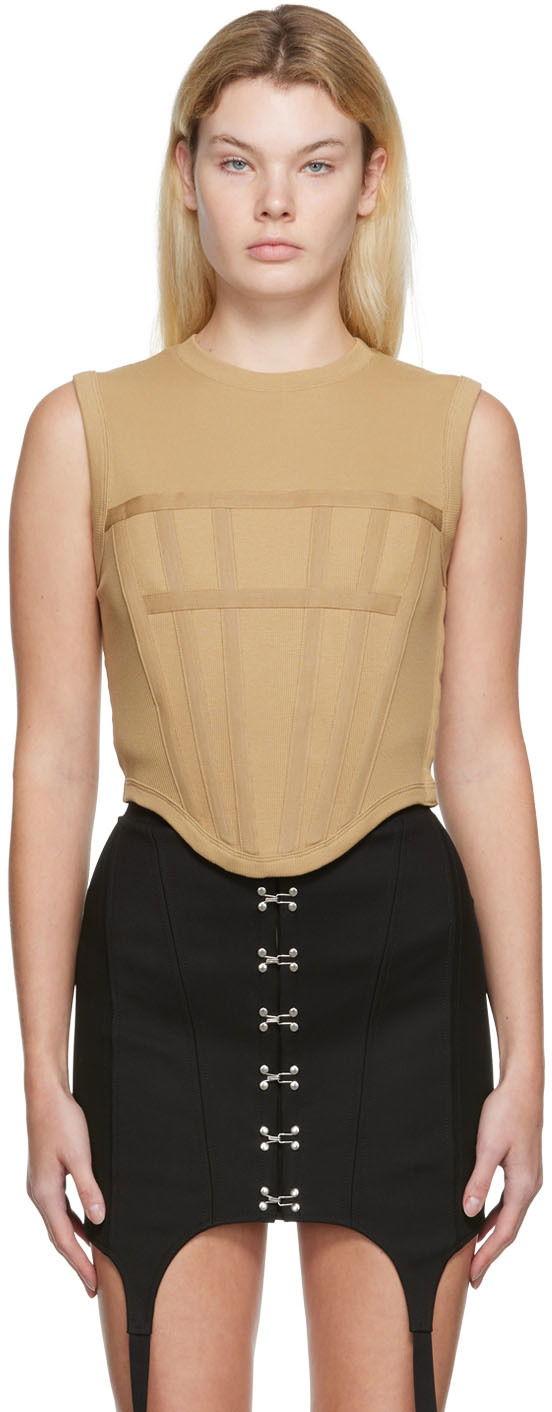 Linne Dion Lee Rib Knit Corset Tank Top Beige | C3017R22