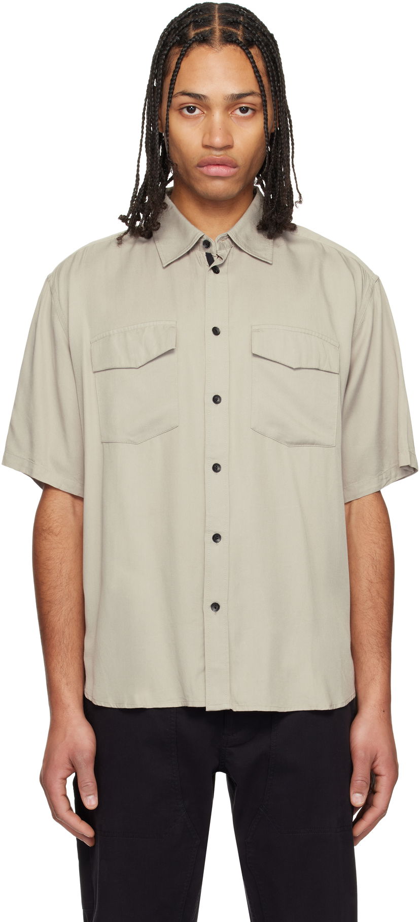 Skjorta rag & bone Rag & Bone Matthew Two-Pocket Short Sleeve Shirt Beige | MBW24HA011VSML