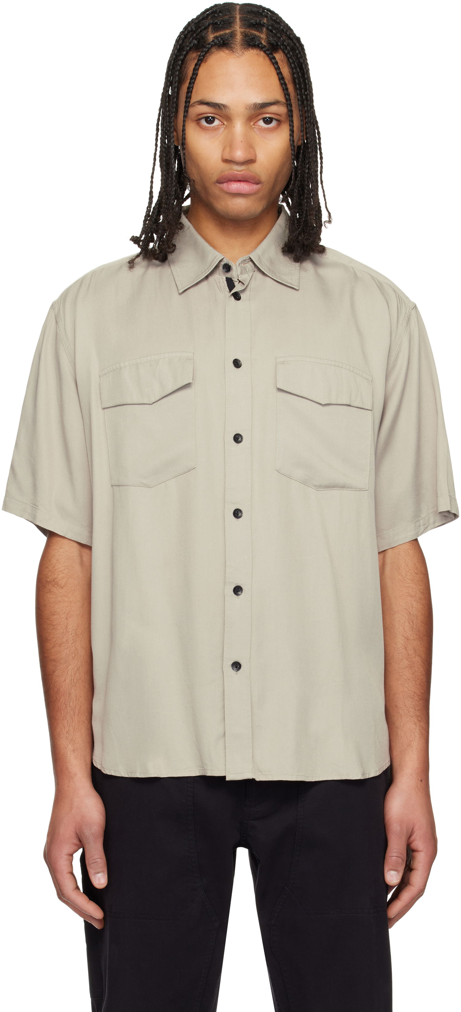 Skjorta rag & bone Rag & Bone Matthew Two-Pocket Short Sleeve Shirt Beige | MBW24HA011VSML, 0