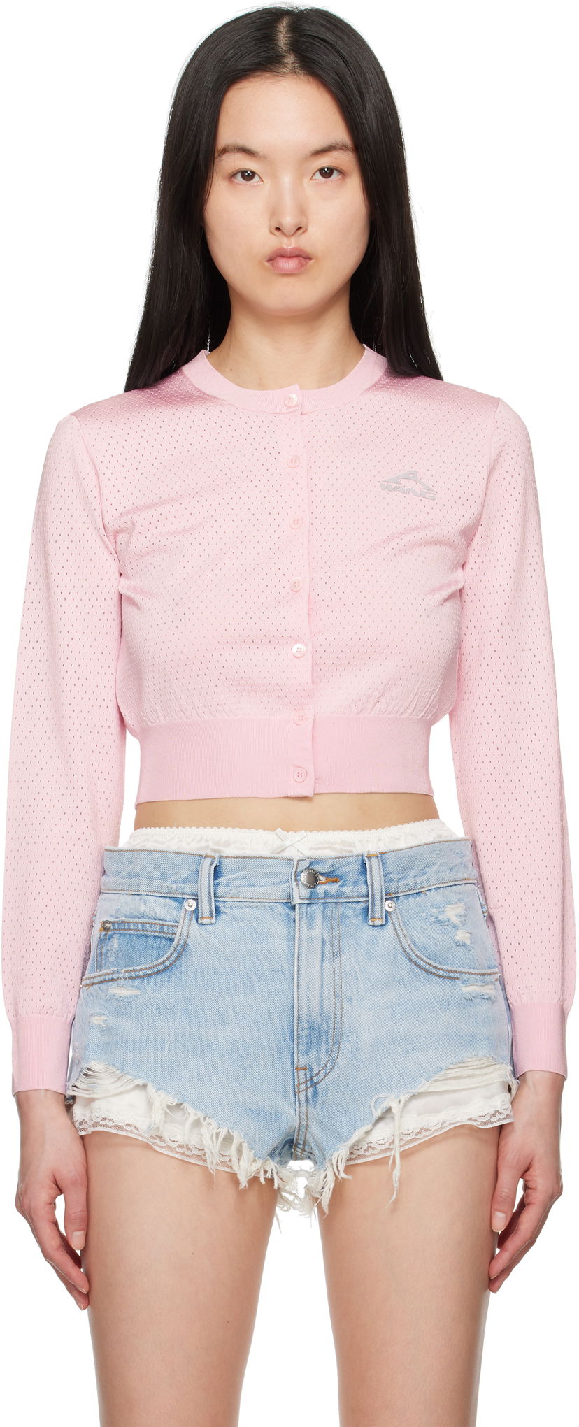 Sweater Alexander Wang alexanderwang.t Cropped Athletic Mesh Cardigan Rosa | 4KC2253016