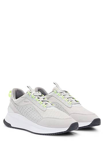 Kläder BOSS TTNM EVO Suede, Leather and Mesh Ribbed Sole Trainers Grå | 50522908