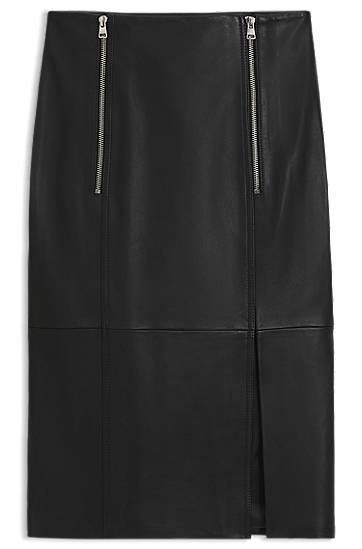 Kjol BOSS Leather Pencil Skirt with Twin Front Zips Svart | 50542308
