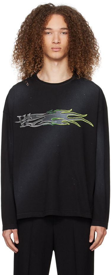 T-shirt We11done Graphic Print Long Sleeve T-Shirt Svart | WD-TT0-24-752-U-BK, 0