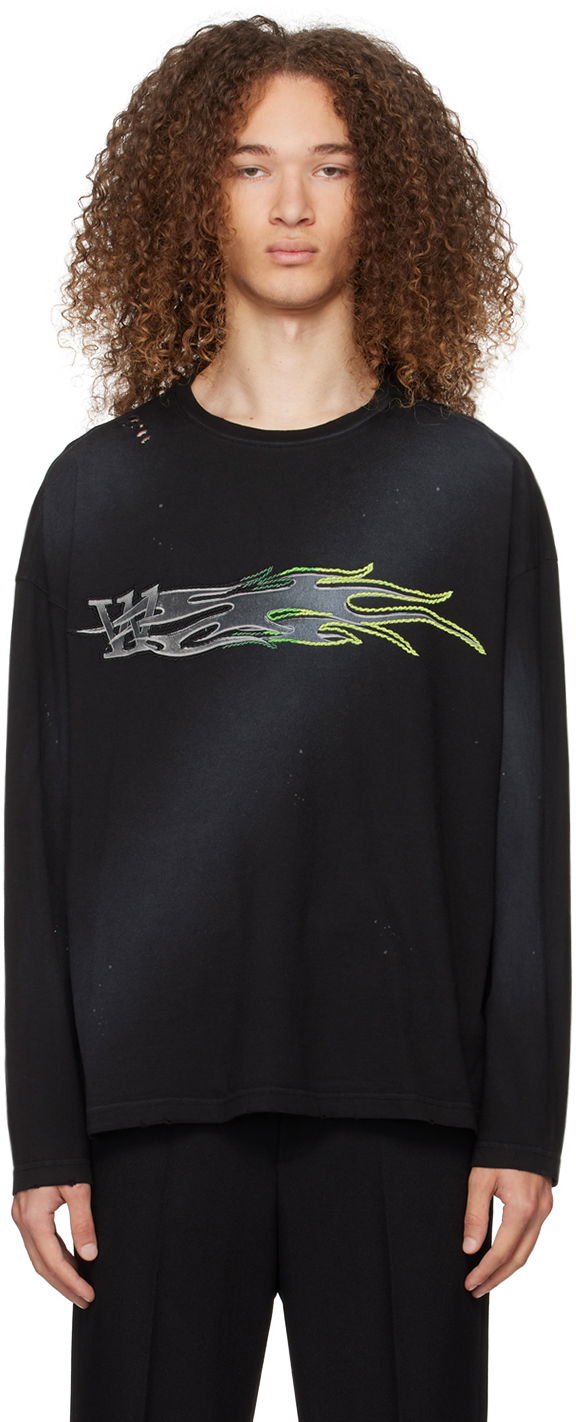 T-shirt We11done Graphic Print Long Sleeve T-Shirt Svart | WD-TT0-24-752-U-BK