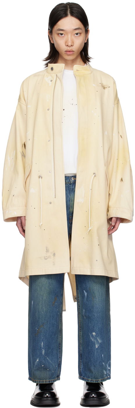 Regnrock Helmut Lang Painted Denim Long Coat Beige | O05DM499