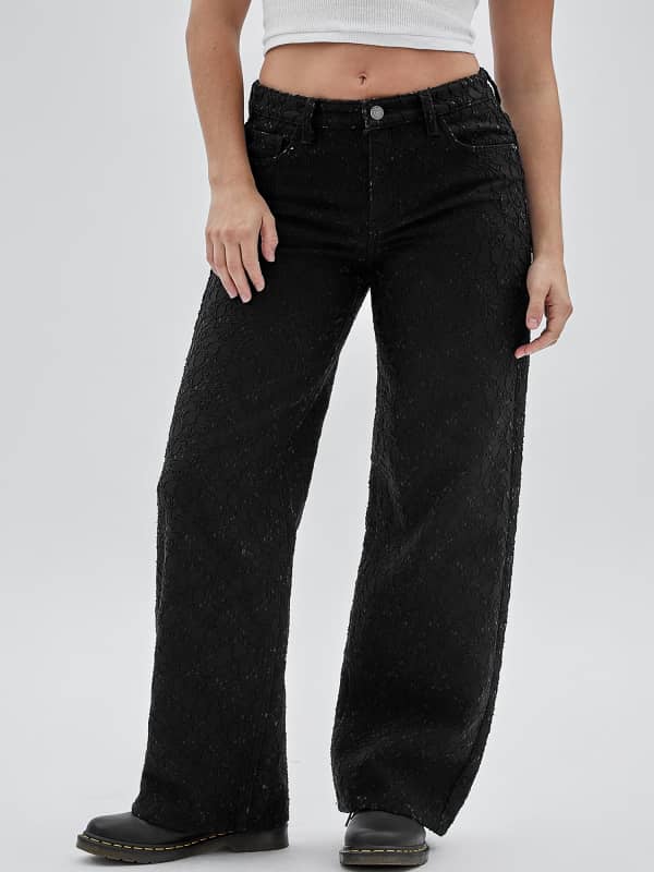 Byxor GUESS Lace Denim Pant Svart | W2RA02D4XN0, 0