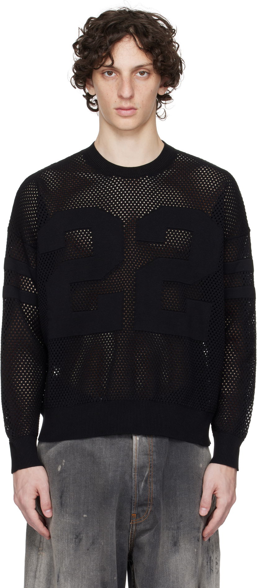 Sweater AMIRI AMIRI '22' Mesh Crewneck Sweater Svart | AMKNCW1040