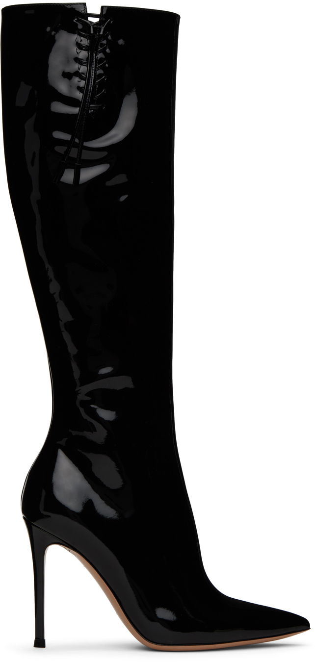 Klä Gianvito Rossi Gianvito Rossi Avril Lace-Up Patent Leather Boots Svart | G80246.15RIC.VER