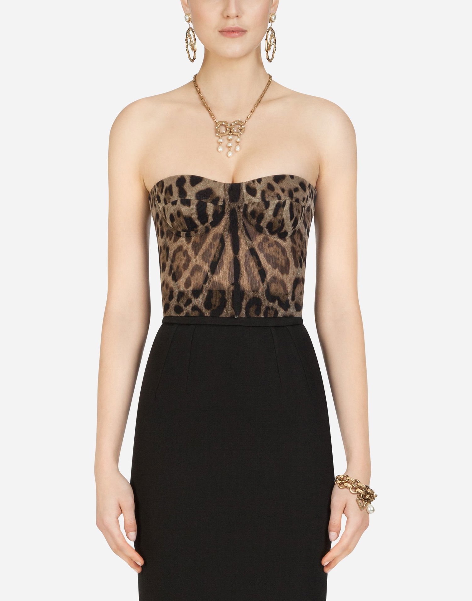 Crop top Dolce & Gabbana Leopard-print Tulle Bustier Flerfärgad | F73V4TFSEGZHY13M, 1