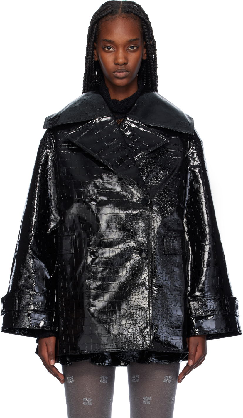 Trenchcoat GANNI Croc-Embossed Faux-Leather Blazer Svart | F9463