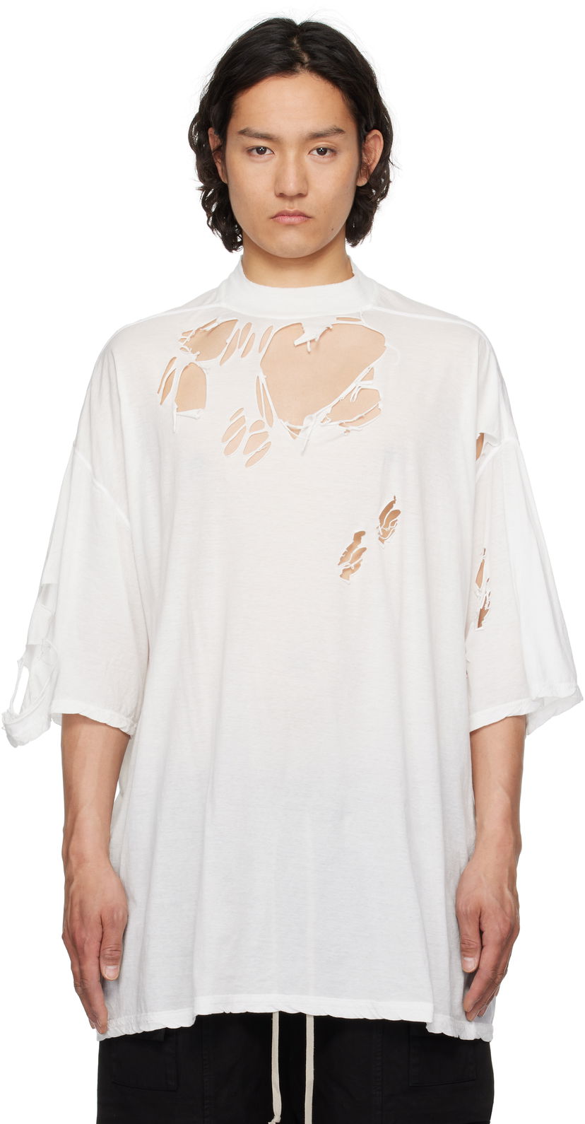 T-shirt Rick Owens Rick Owens DRKSHDW Hollywood Tommy Distressed T-Shirt Vit | DU01E3259 BHDSD