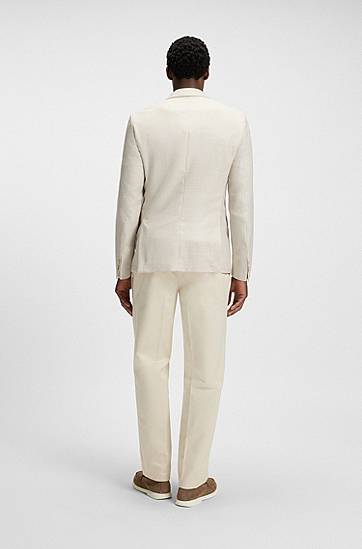 Jacka BOSS BOSS Slim-Fit Checked Wool-Silk-Linen Blazer Beige | 50545883, 1