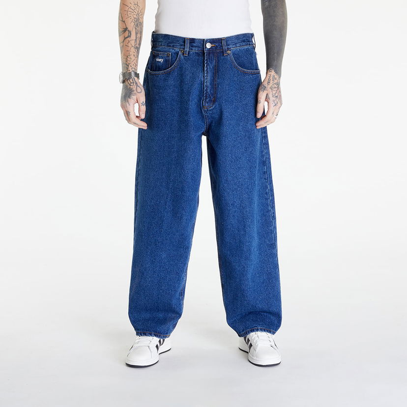 Byxor OBEY Bigwig Baggy Denim Stone Wash Indigo Blå | 142010087-STN