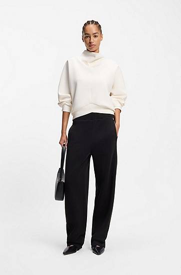 Träningsbyxor BOSS Cotton-blend Wide-Leg Tracksuit Bottoms with Lustrous Piping Svart | 50551504, 1