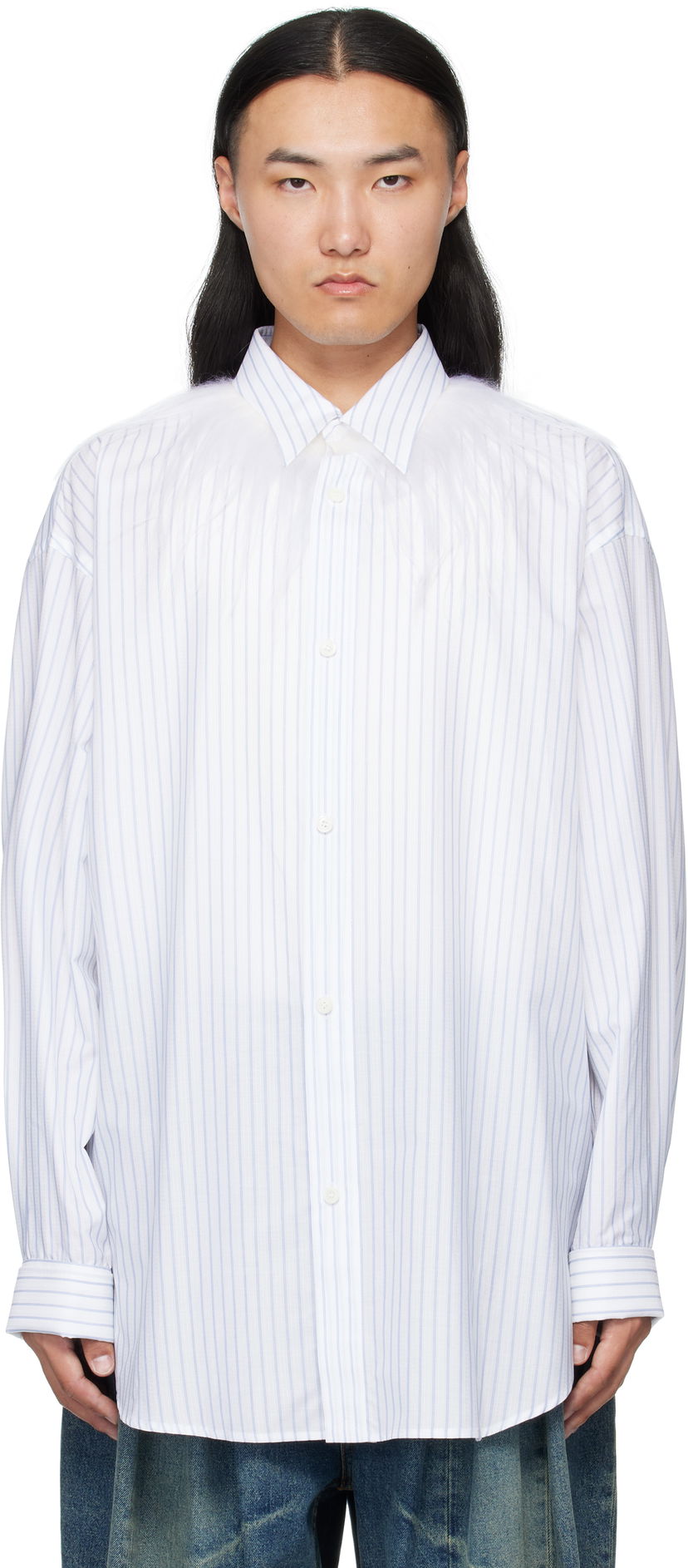 Skjorta HED MAYNER Hed Mayner Kidassia Striped Collared Shirt Vit | HMMB60001P-HB049