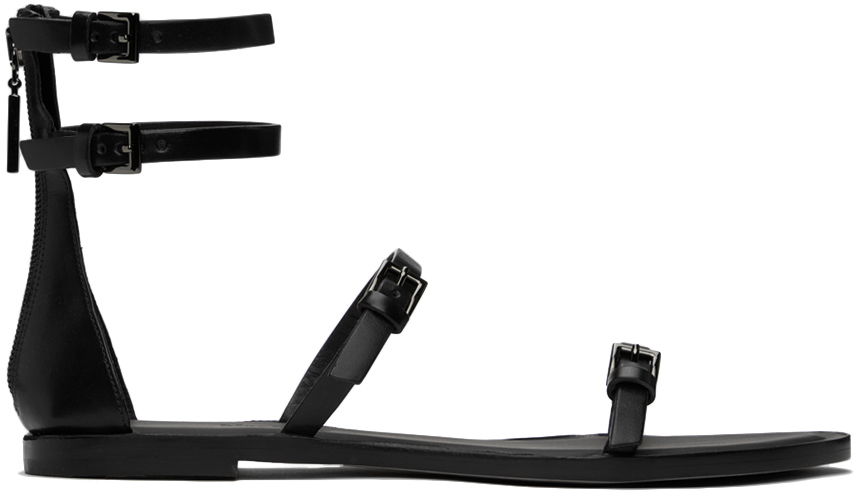 Sneakers och skor Max Mara Evegflat Designer Double Strap Leather Sandals Svart | 2414521032600, 0