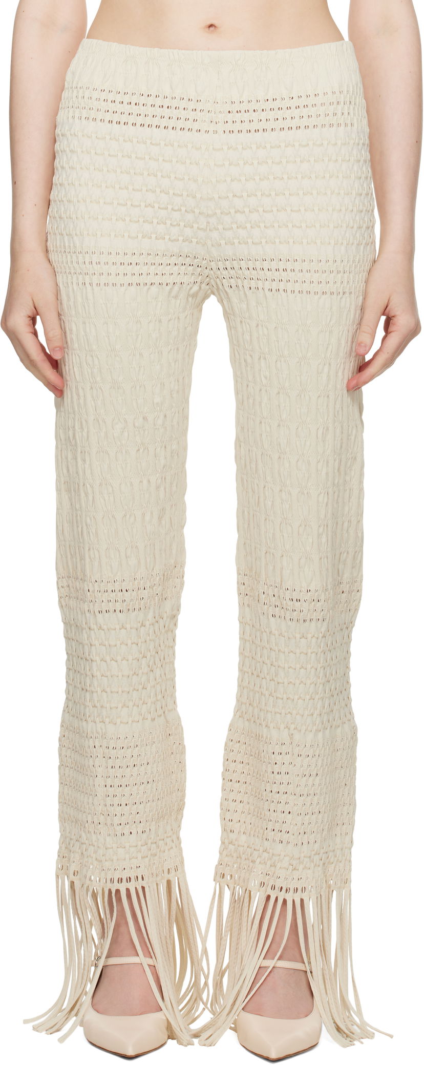 Byxor Nanushka Nanushka Miciel Fringe Knit Trousers Beige | NW25SSPA27105