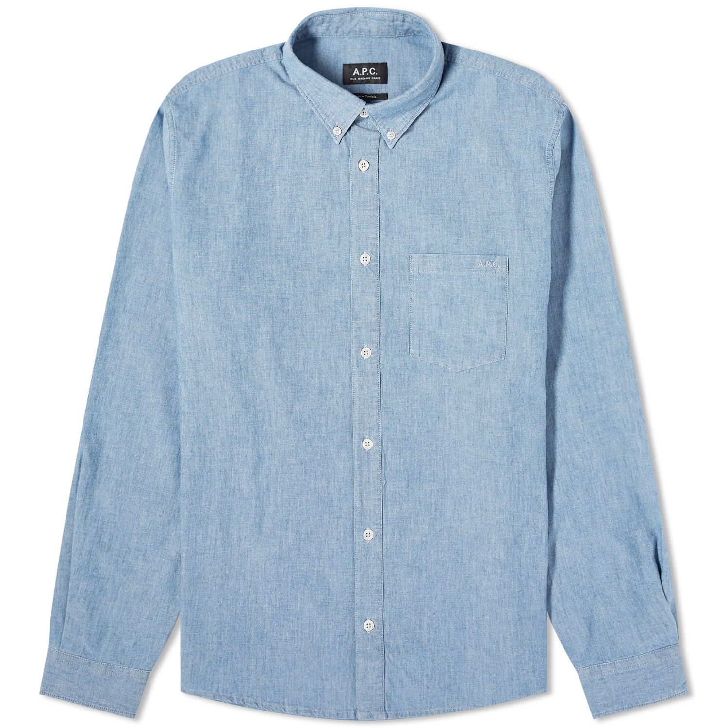 Skjorta A.P.C. Edouard Chambray Button Down Logo Shirt Blå | CODDE-H12509-IAI, 0