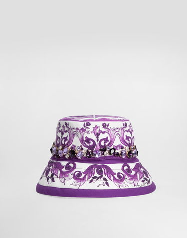 Hatt Dolce & Gabbana Dolce & Gabbana Majolica-Print Bucket Hat with Jewels Purpur | FH671ZFPFSUIP3TN, 0
