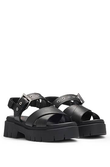Tillbehör BOSS Buckled Strap Chunky Sole Sandals Svart | 50542072