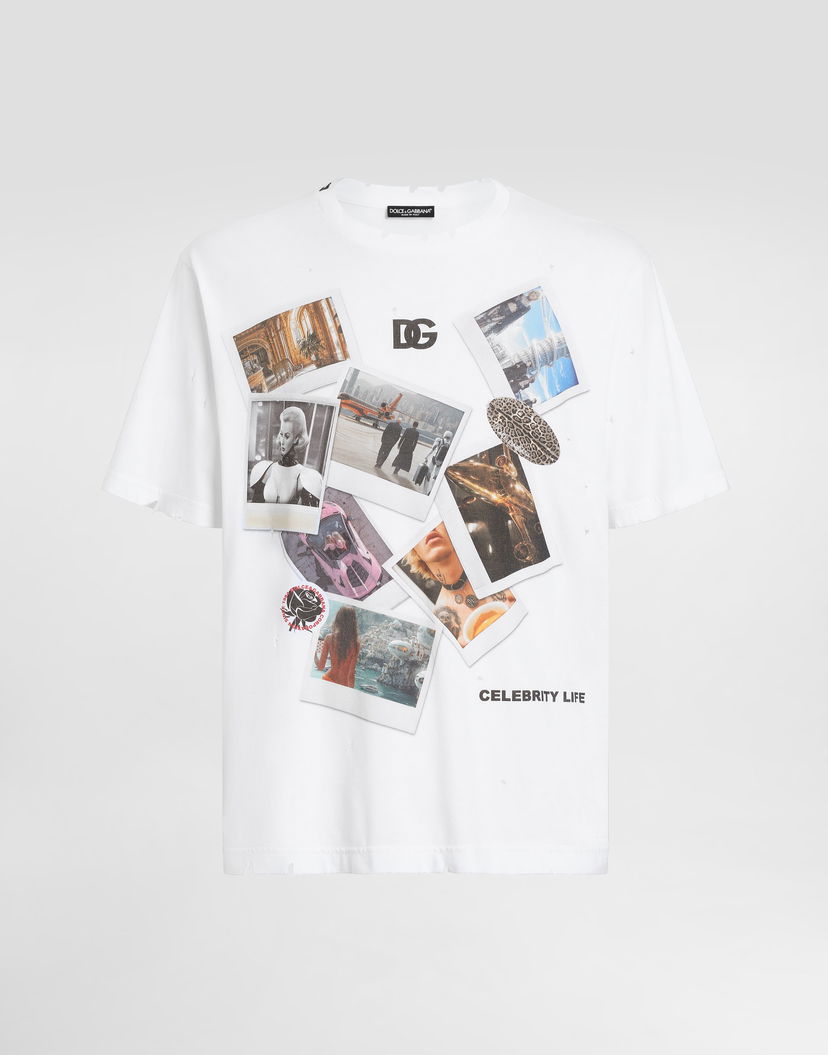 T-shirt Dolce & Gabbana Cotton T-Shirt With Postcard Print Vit | G8PN9TG7O4RW0800