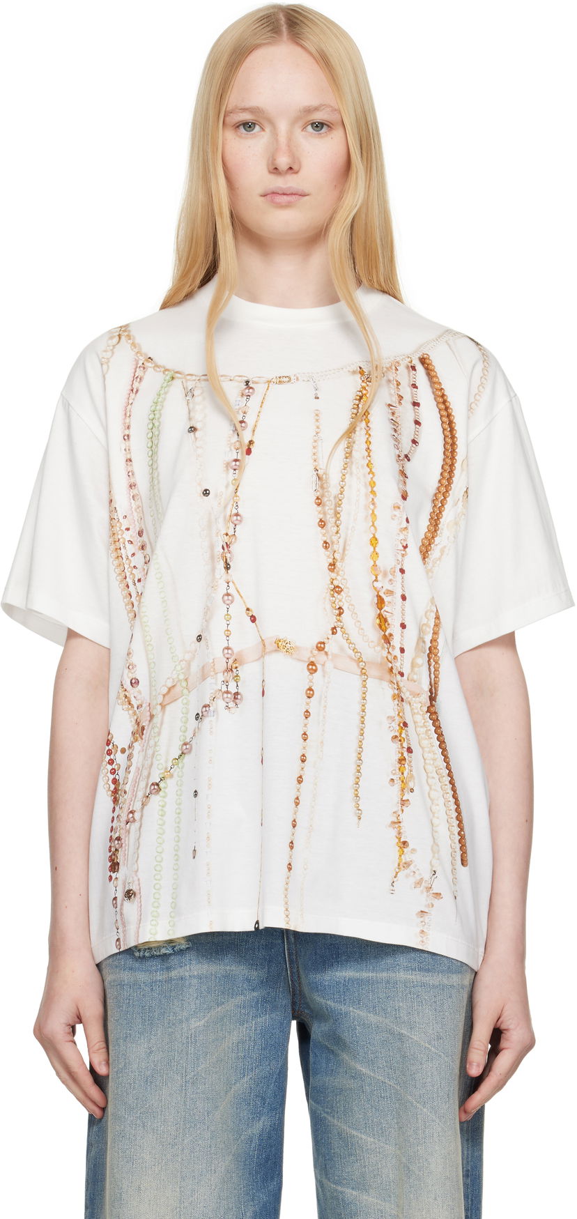 T-shirt Maison Margiela MM6 Maison Margiela Jersey T-Shirt with Beaded Graphic Vit | S62GD0201 M20113