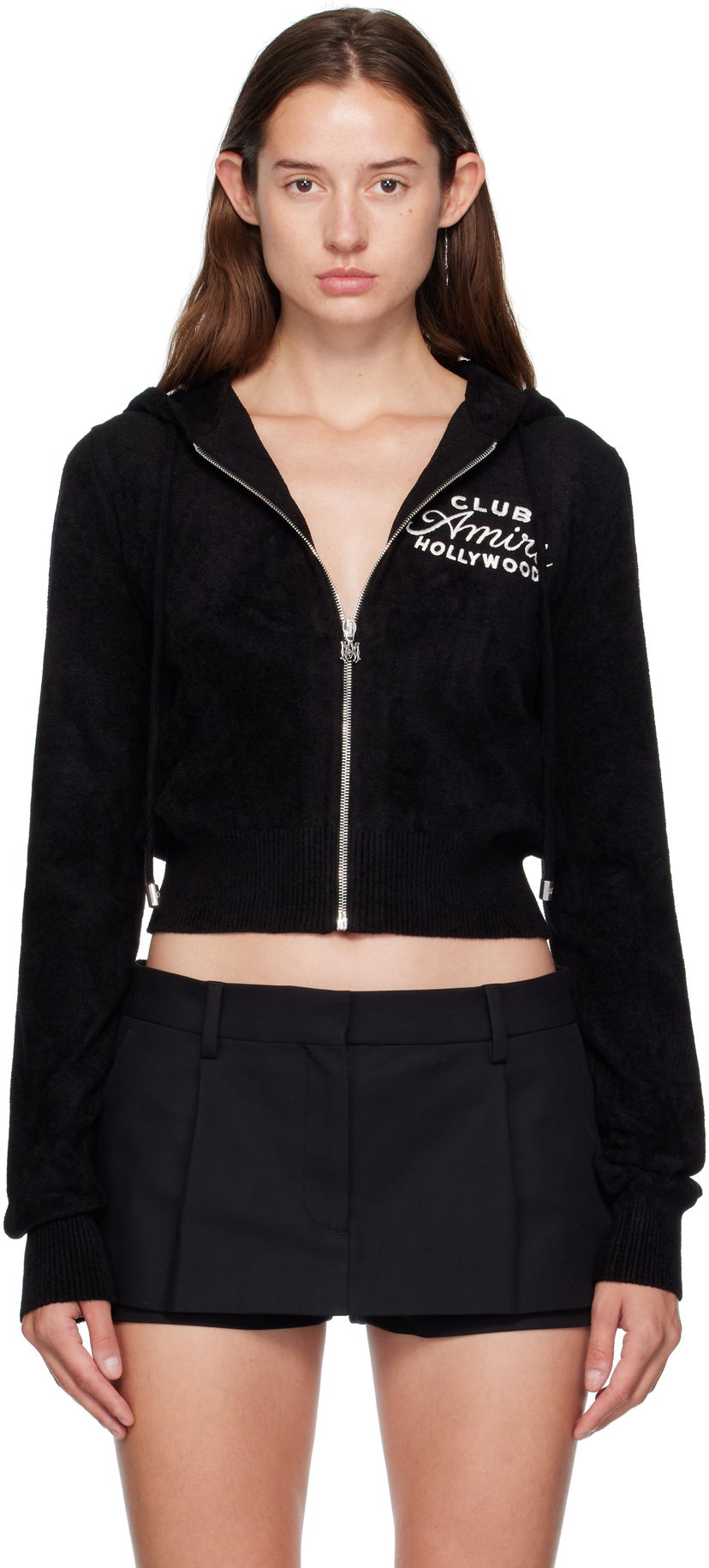 Sweatshirt AMIRI AMIRI 'Club AMIRI' Cropped Zip-Up Hoodie Svart | AWKNHD1010