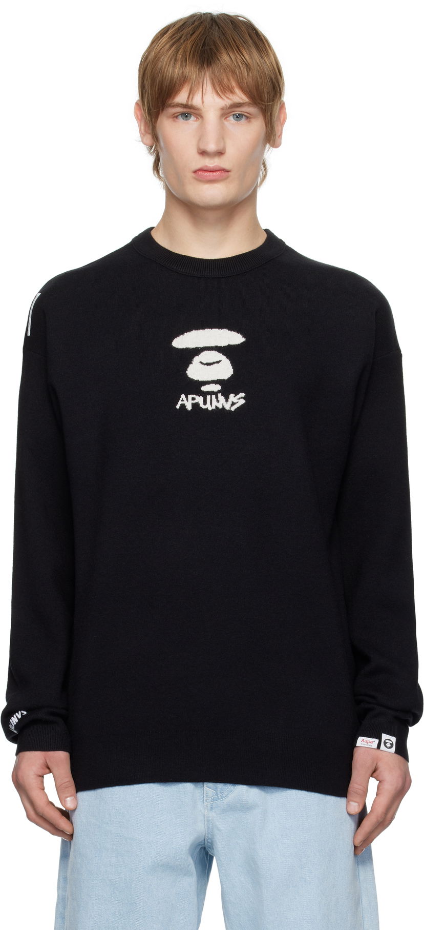 Sweater AAPE by A Bathing Ape AAPE by A Bathing Ape Moonface Logo Knit Sweater Svart | AAPKNMB371XXNBKX