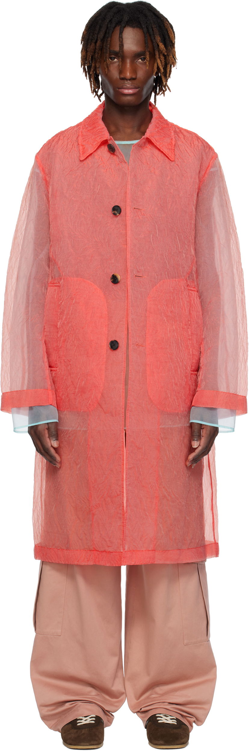 Regnrock Dries Van Noten Dries Van Noten Crinkled Organza Coat Röd | 251-020211-1277