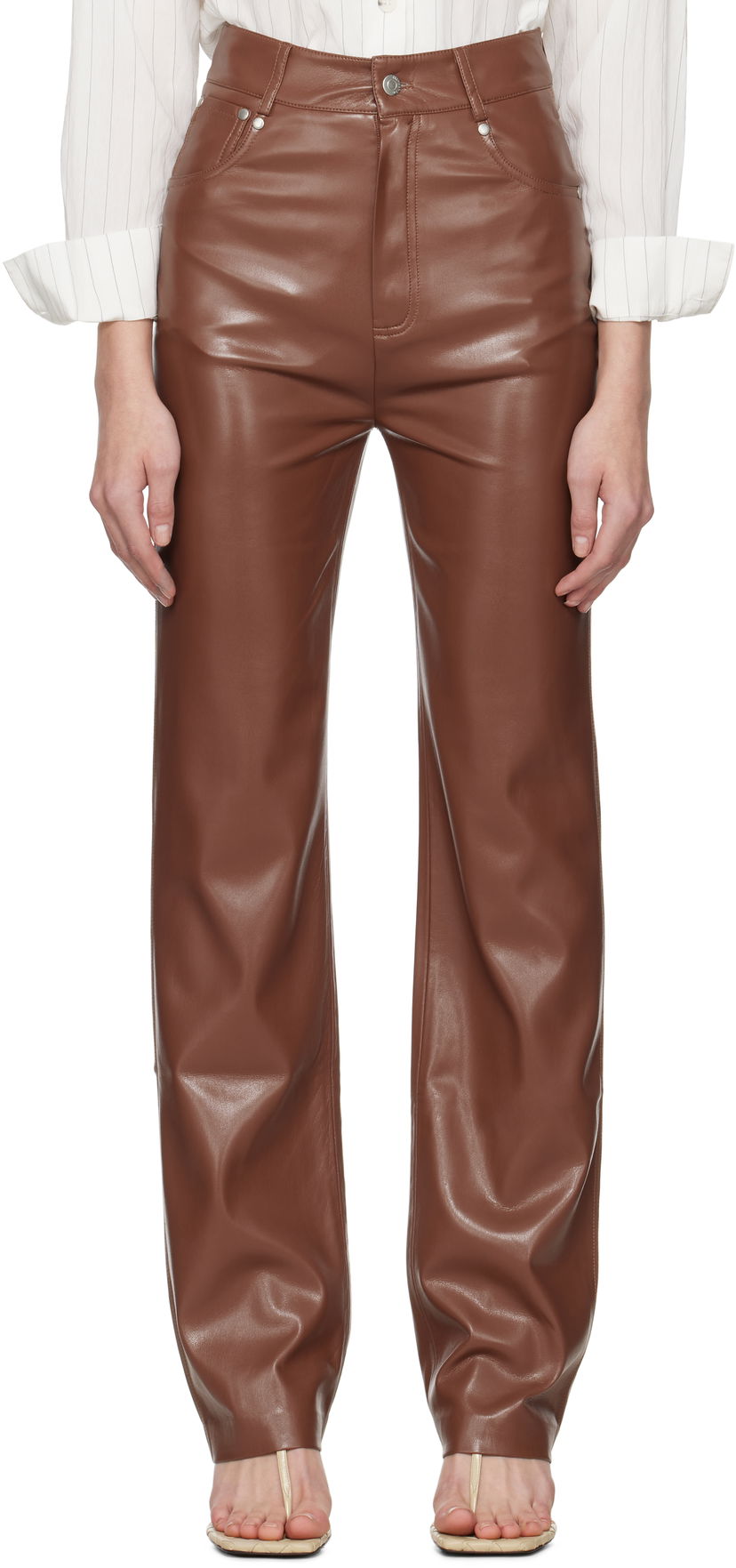 Byxor Nanushka Nanushka Jacoba Vegan Leather Pants Brun | NW25SSPA21775