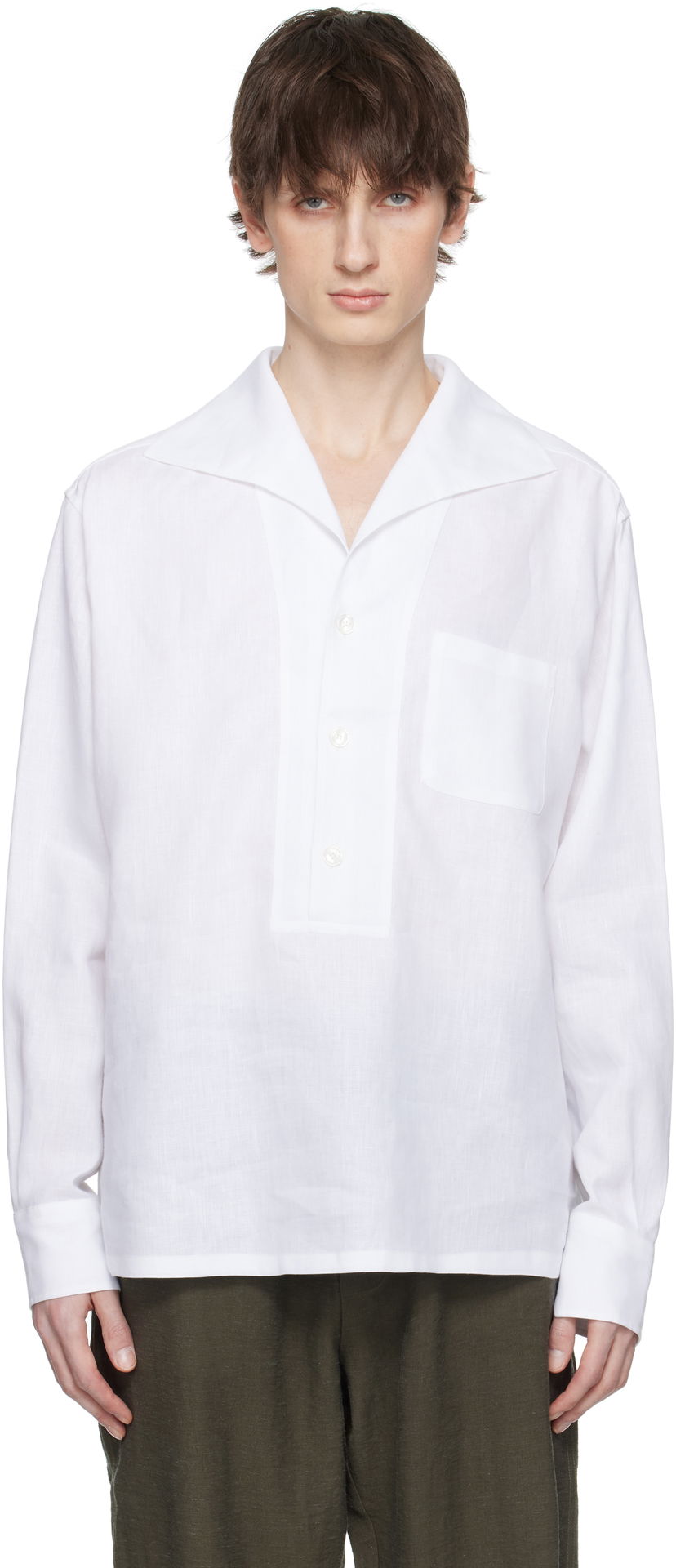 Skjorta Dolce & Gabbana Dolce&Gabbana Three-Button Long-Sleeved Linen Shirt Vit | G5ND3TFU4JB