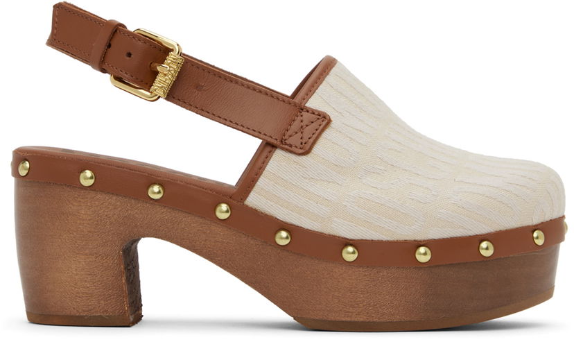 Kläder Moschino Moschino Allover Logo Canvas Platform Clogs Vit | MN10097Z1I 106 10A
