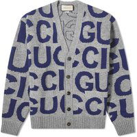 Sweater Gucci Intarsia Logo Knit Cardigan Grå | 771707-XKDLV-1140, 1